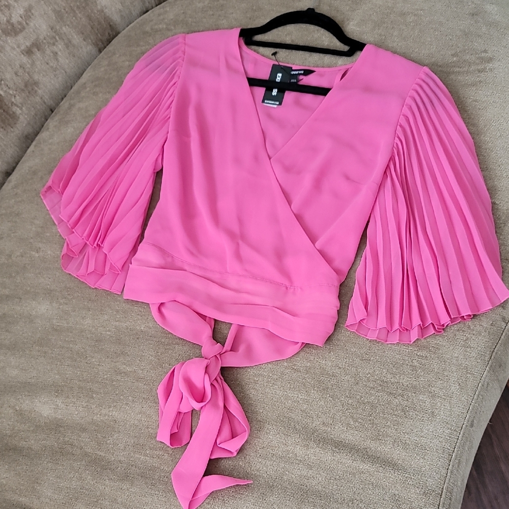 Express Sheer Elegant Wrap Around Blouse